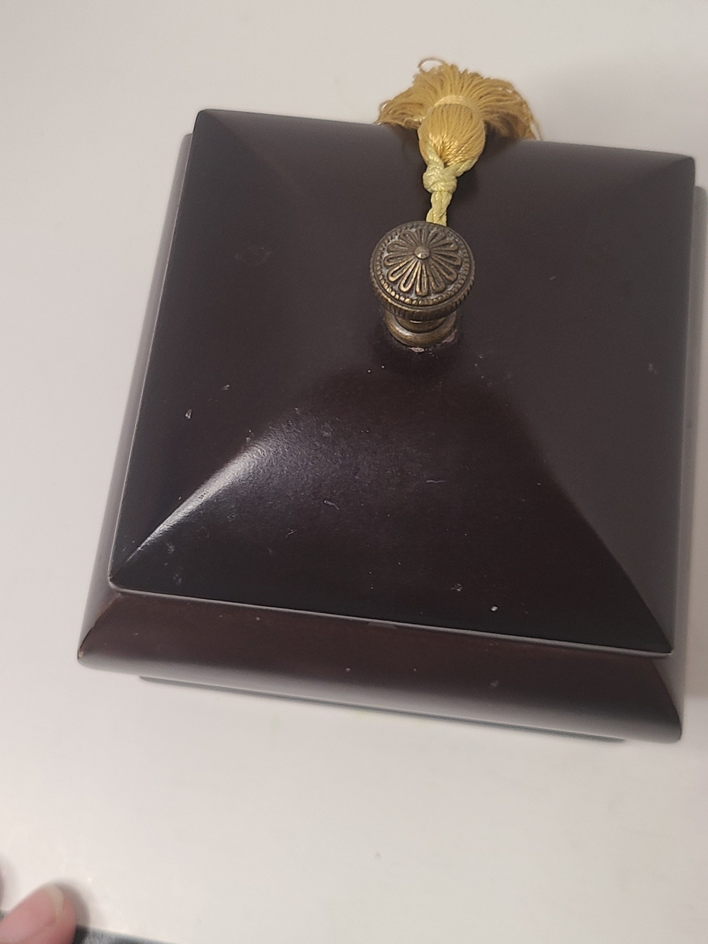 Bombay Dark Brown Pyramid Top Trinket Box with Brass Finial